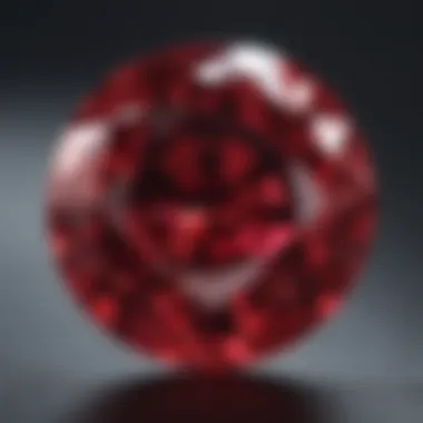 A close-up view of a brilliant ruby showcasing its deep red hue and clarity.