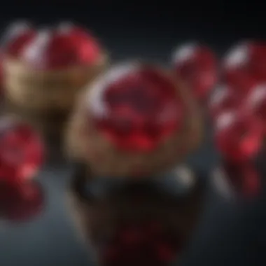 An artistic depiction of rubies in various cultural artifacts throughout history.