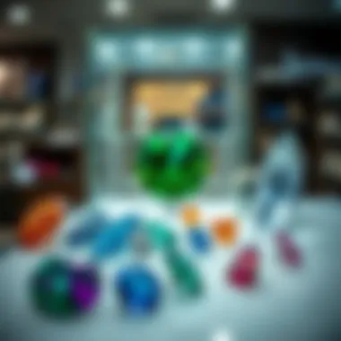 Showroom display featuring ethically sourced gemstones