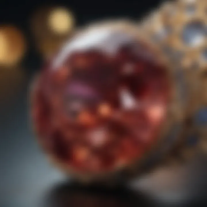 A close-up view of a luxurious gemstone highlighting its rich color and brilliance.