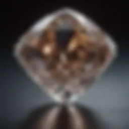 A close-up view of a sparkling loose diamond on a velvet background.
