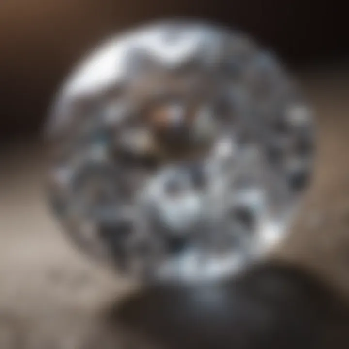 Close-up view of a diamond showcasing internal inclusions