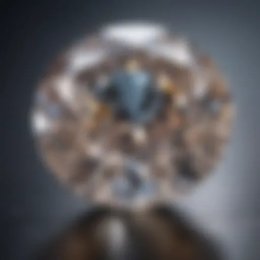 Close-up view of a simulated diamond under bright light, showcasing its brilliance and clarity.