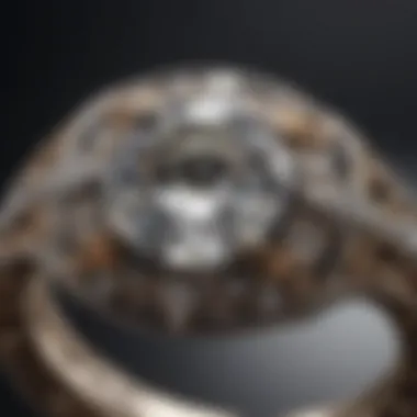 A close-up view of the intricate design of a vintage diamond ring