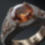 Close-up view of a ring showcasing a diamond nestled within the band