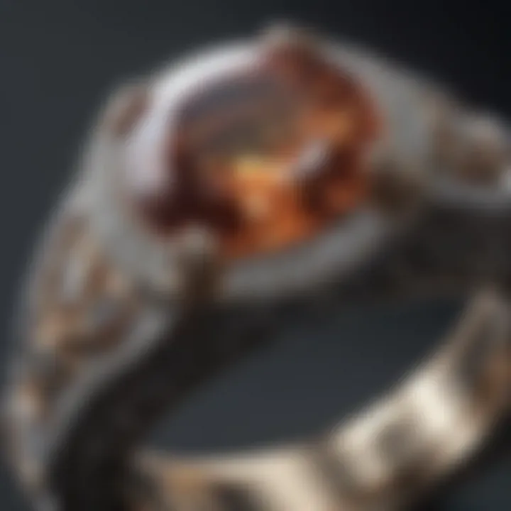 Close-up view of a ring showcasing a diamond nestled within the band