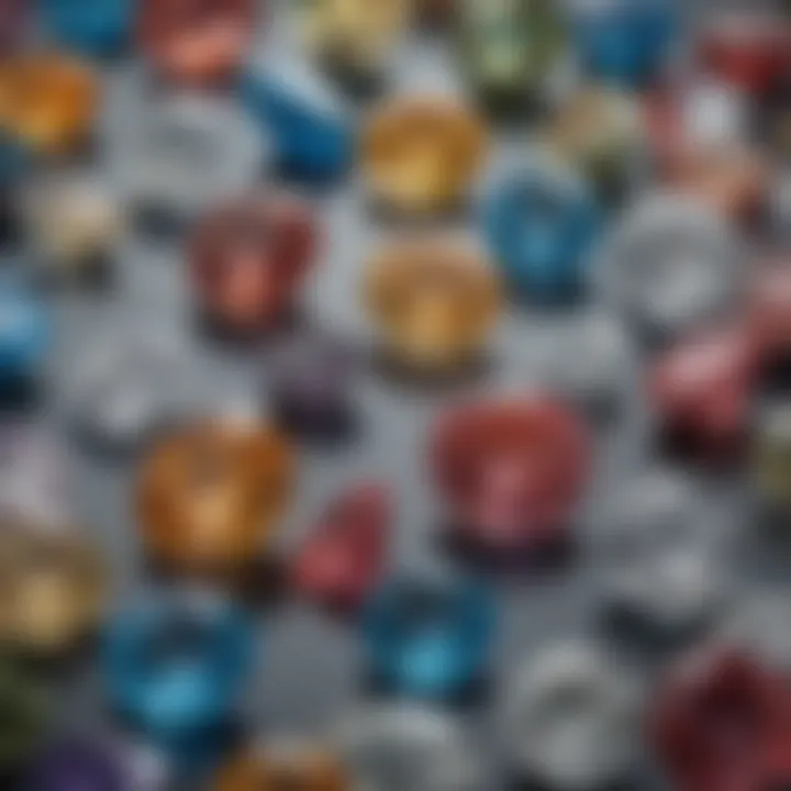 An array of diamond types displaying their range of colors and cuts, highlighting diversity