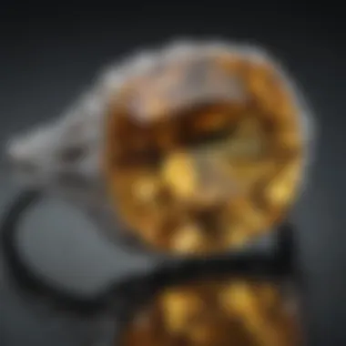 Close-up of a yellow topaz gemstone highlighting its clarity and color