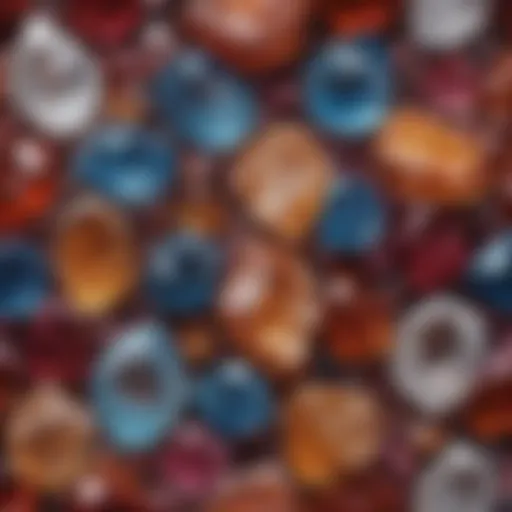 A close-up of various colorful crystals arranged in a harmonious pattern.