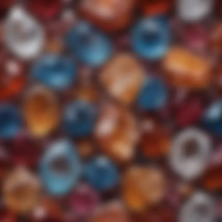 A close-up of various colorful crystals arranged in a harmonious pattern.