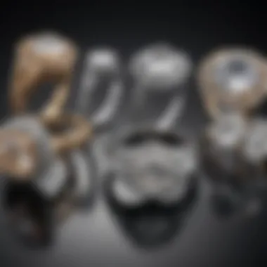 An elegant display of several second-hand diamond rings highlighting unique designs.