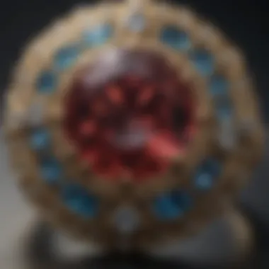 A close-up of vintage jewelry highlighting symbolic gemstones