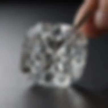 A close-up view of the cutting process of a radiant cut diamond emphasizing craftsmanship