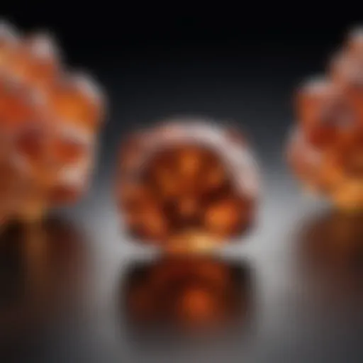 Close-up of hessonite garnet showcasing its vibrant orange hues