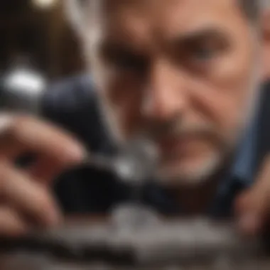 Expert examining a diamond with a jeweler's loupe