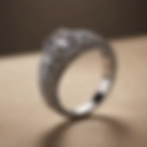 Close-up of a sparkling wedding ring on a soft fabric background