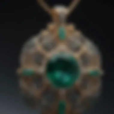 Close-up view of the intricate details on a lab created emerald pendant