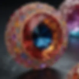 A close-up view of the June birthstone showcasing its vibrant hues and intricate patterns.