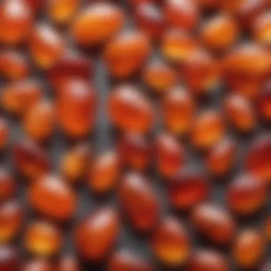 Close-up of polished carnelian stones showcasing their vibrant colors