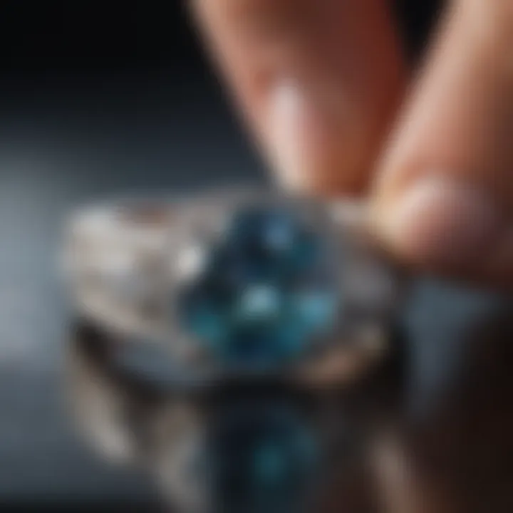 Close-up of an engagement ring being carefully cleaned