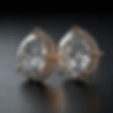 Close-up view of a one carat diamond earring highlighting its cut and settings.