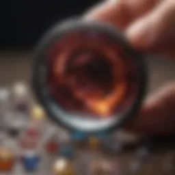 Close-up view of a magnifying glass highlighting intricate details of a gemstone