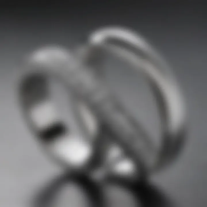 Close-up view of a platinum wedding band with a polished finish