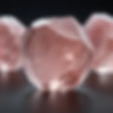 Close-up view of polished clear rose quartz stone