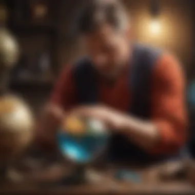 Artisan carefully assembling a precious stone world globe with precision