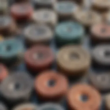 Variety of rock polishing wheels arranged on a surface