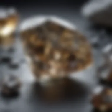 Close-up of rough diamond grading process highlighting clarity and imperfections