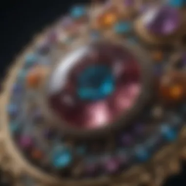 A close-up of intricate gemstone settings highlighting craftsmanship