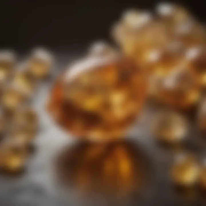 A close-up of a citrine stone with its warm, golden hue, representing abundance and positivity.