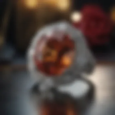 Exquisite Setting of a Five Carat Ring An exquisite setting of a five carat ring in a luxurious display
