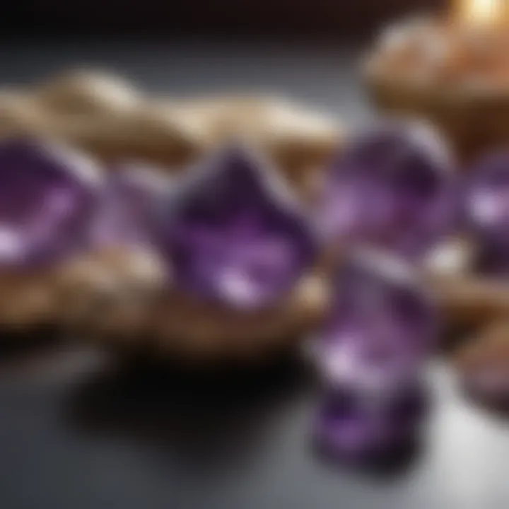 A serene setting of amethyst stones used in a healing practice, highlighting their significance in modern spirituality.