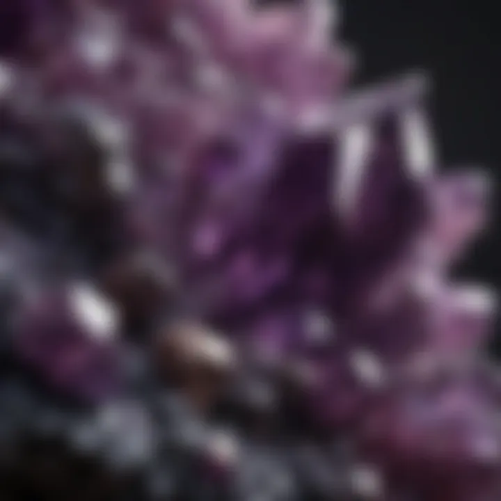 Close-up view of a stunning amethyst crystal cluster showcasing its deep purple hues and natural formations.