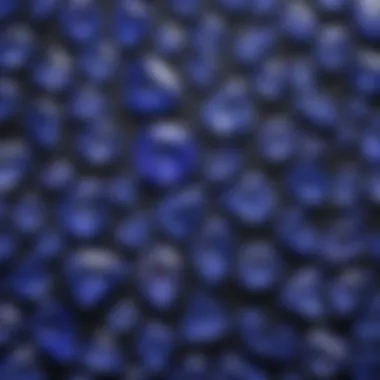 A display of various grades of tanzanite stones, showcasing their distinct characteristics