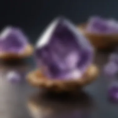 Amethyst in Crystal Healing A serene crystal healing setup featuring amethyst stones, showcasing their use in wellness practices