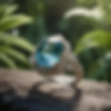 Stunning Blue-Green Aquamarine Ring Stunning blue-green aquamarine ring set against a natural backdrop