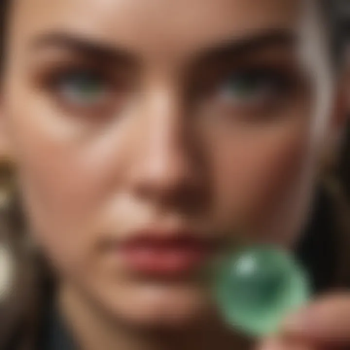 Expert assessing jade authenticity with specialized tools