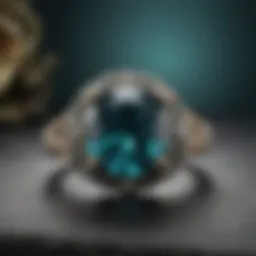 Elegant grandidierite ring showcased on a velvet surface