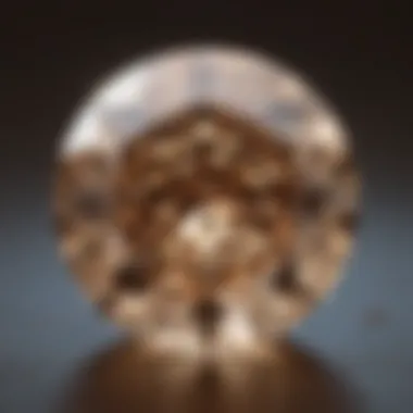 Close-up view of a light brown diamond showcasing its brilliant cut and clarity