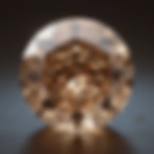 Close-up view of a light brown diamond showcasing its brilliant cut and clarity