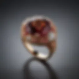 Close-up view of a Mahenge garnet ring showcasing its unique hue