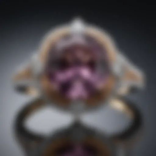 Close-up of a stunning poudretteite engagement ring showcasing its unique color and cut