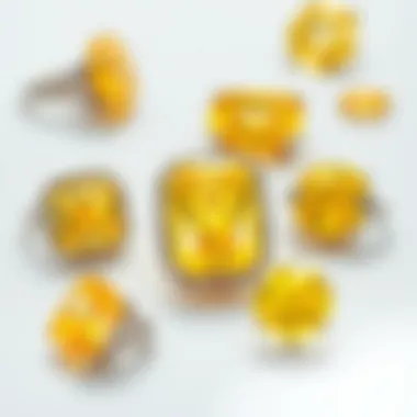 A collection of yellow diamond jewelry pieces in various styles