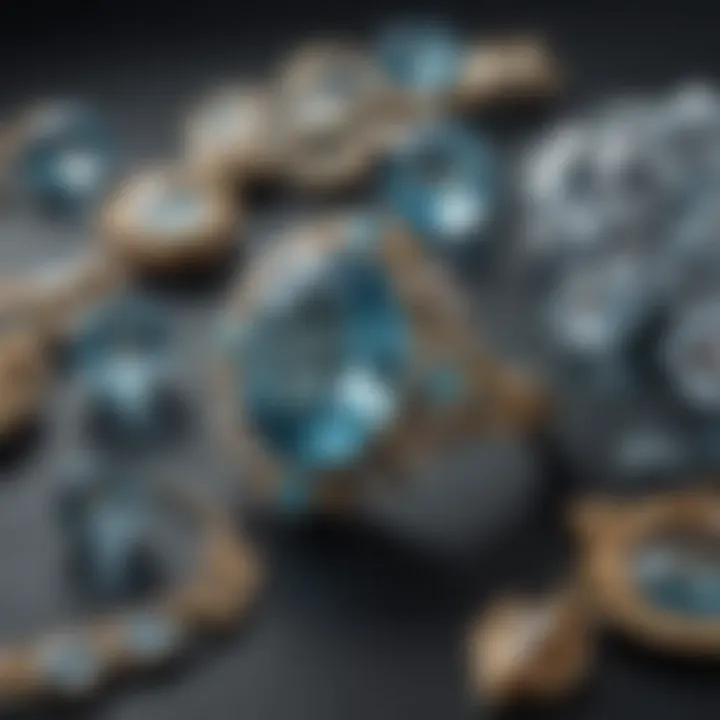 Elegant aquamarine jewelry pieces displayed on a velvet surface