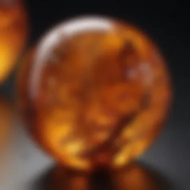 A close-up view of a polished amber piece showcasing its warm hues and unique inclusions