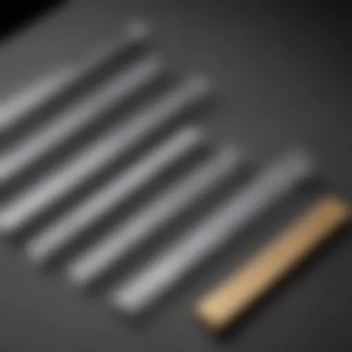 A high-resolution image showcasing various types of ring size rulers laid out on a smooth surface.