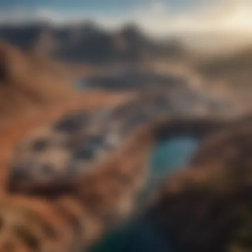 Aerial view of diamond mines in South Africa showcasing the rugged terrain.